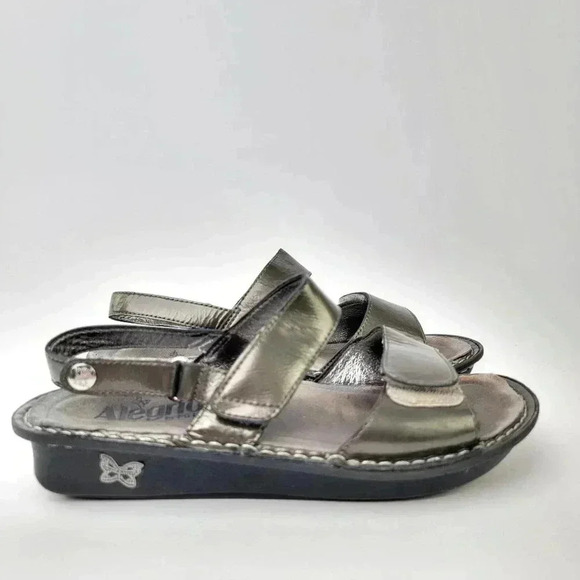 Alegria Verona Chrome Leather Casual Slide Slip On Loafer Platform Sandals - 7 - Picture 1 of 11